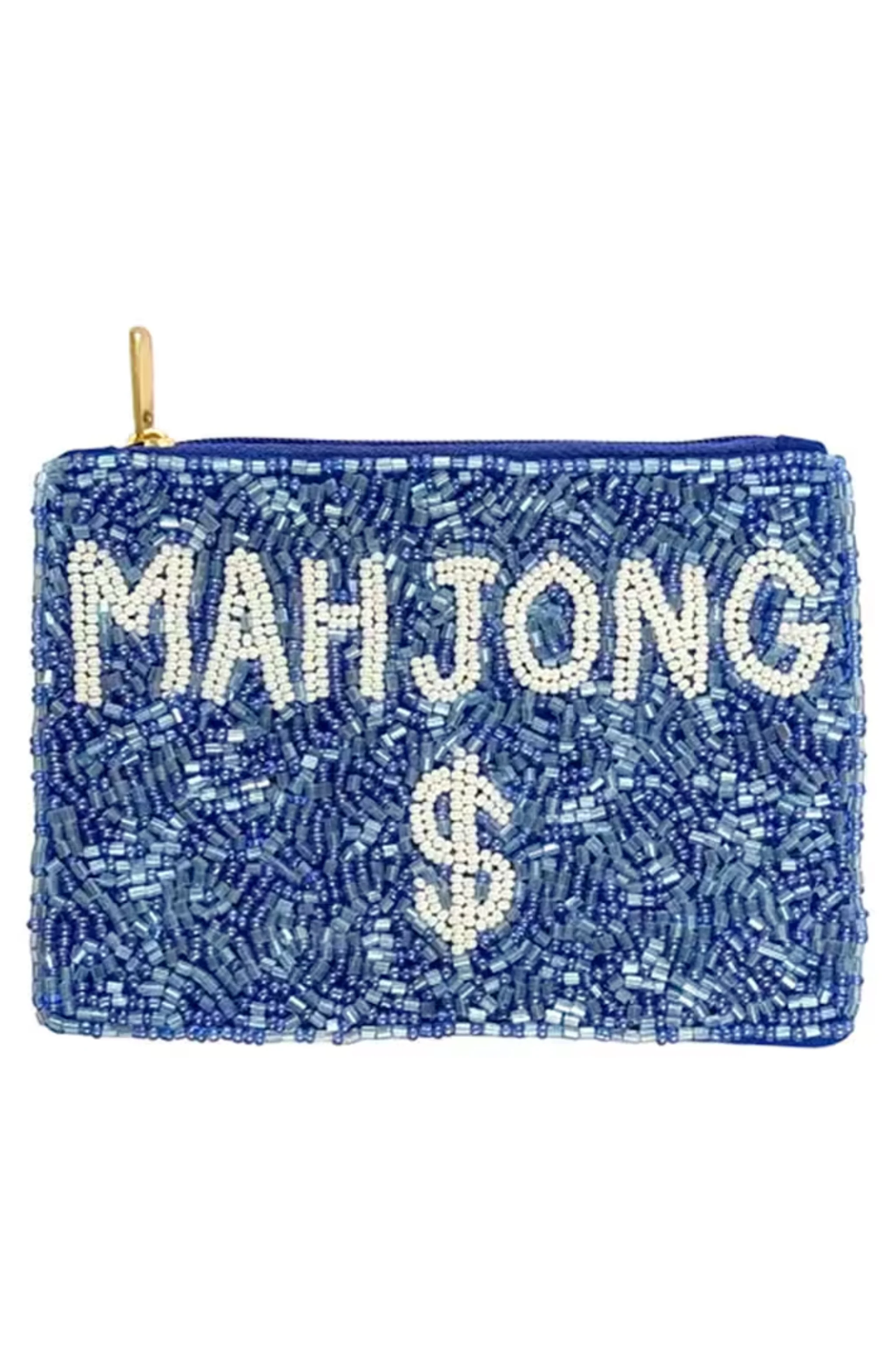 Blue Mahjong Money Beaded Coin Purse