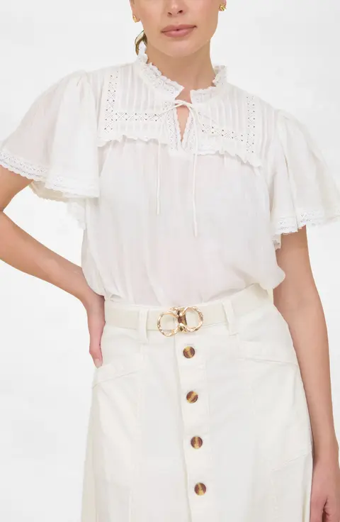 Eyelet Flutter Sleeve Top