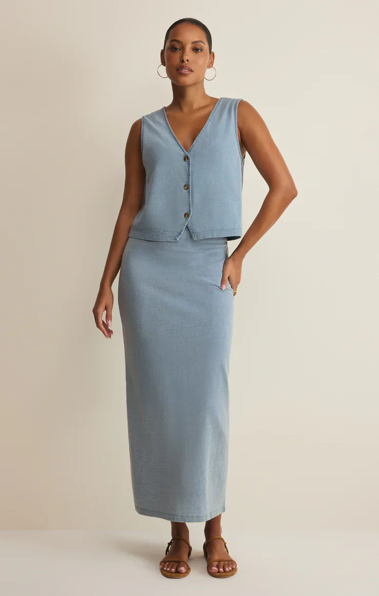 Gail Jersey Midi Denim Skirt - Image 2