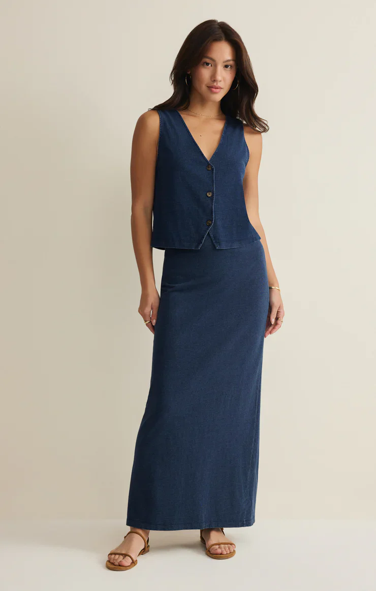 Gail Jersey Midi Denim Skirt - Image 7