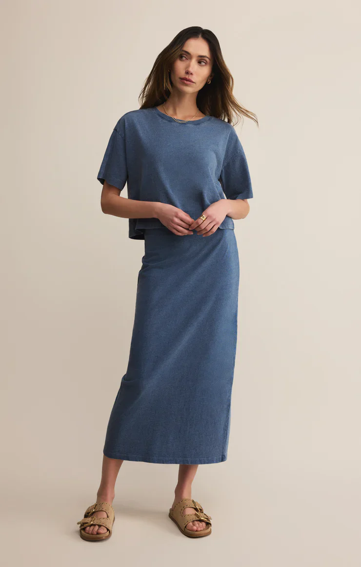 Gail Jersey Midi Denim Skirt - Image 9