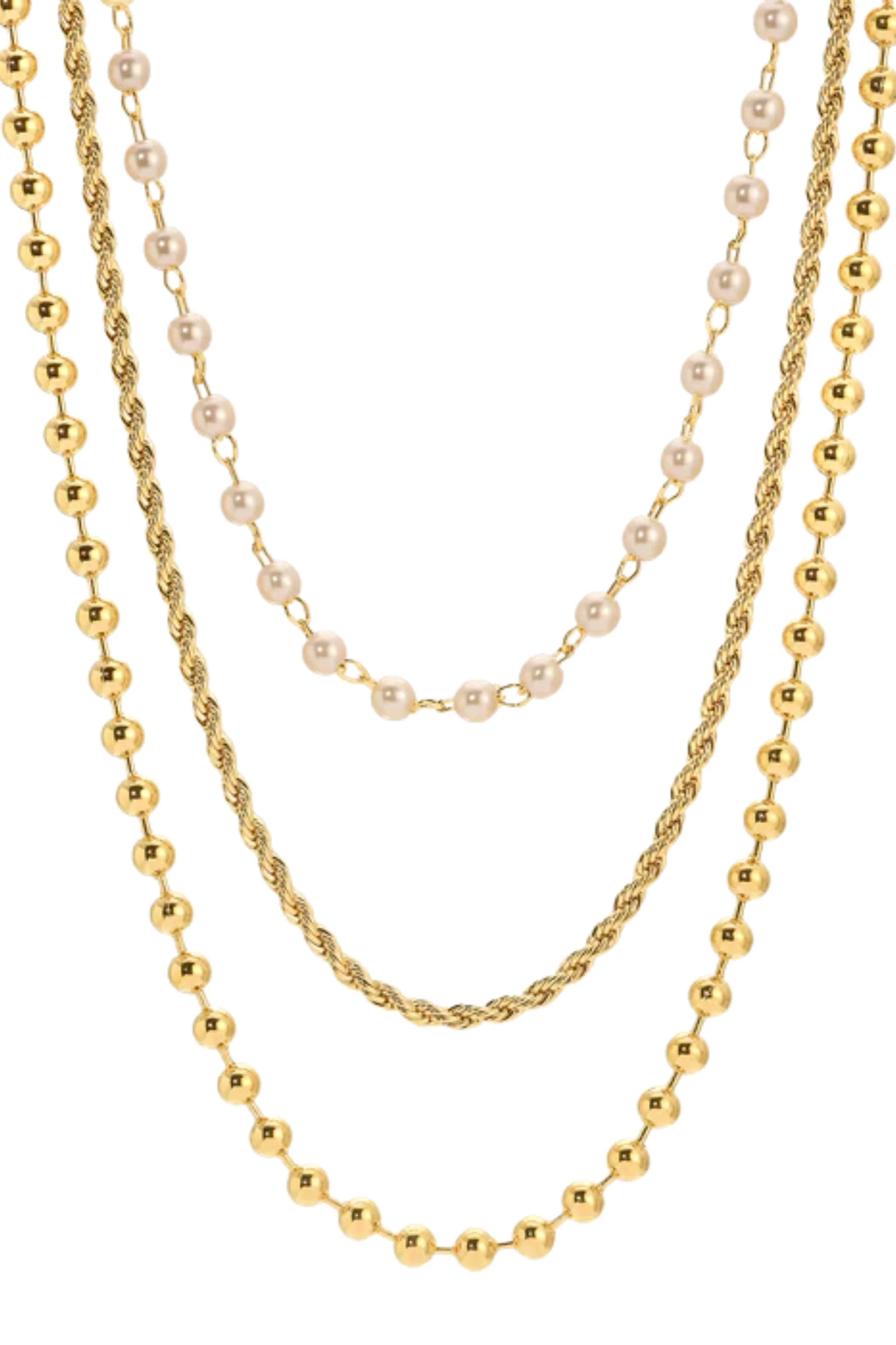 Gold Pearl Trio Necklace