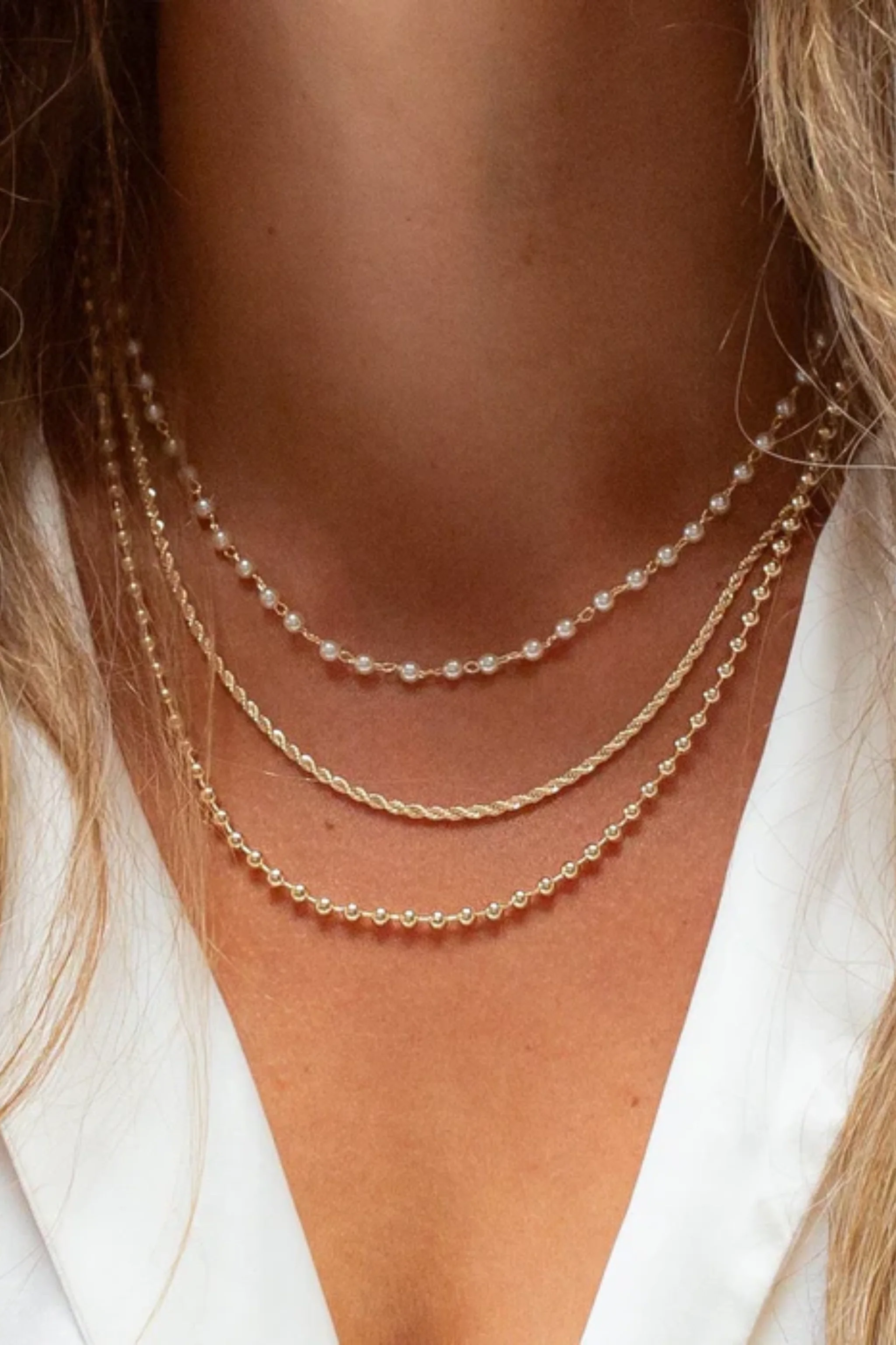 Gold Pearl Trio Necklace - Image 2