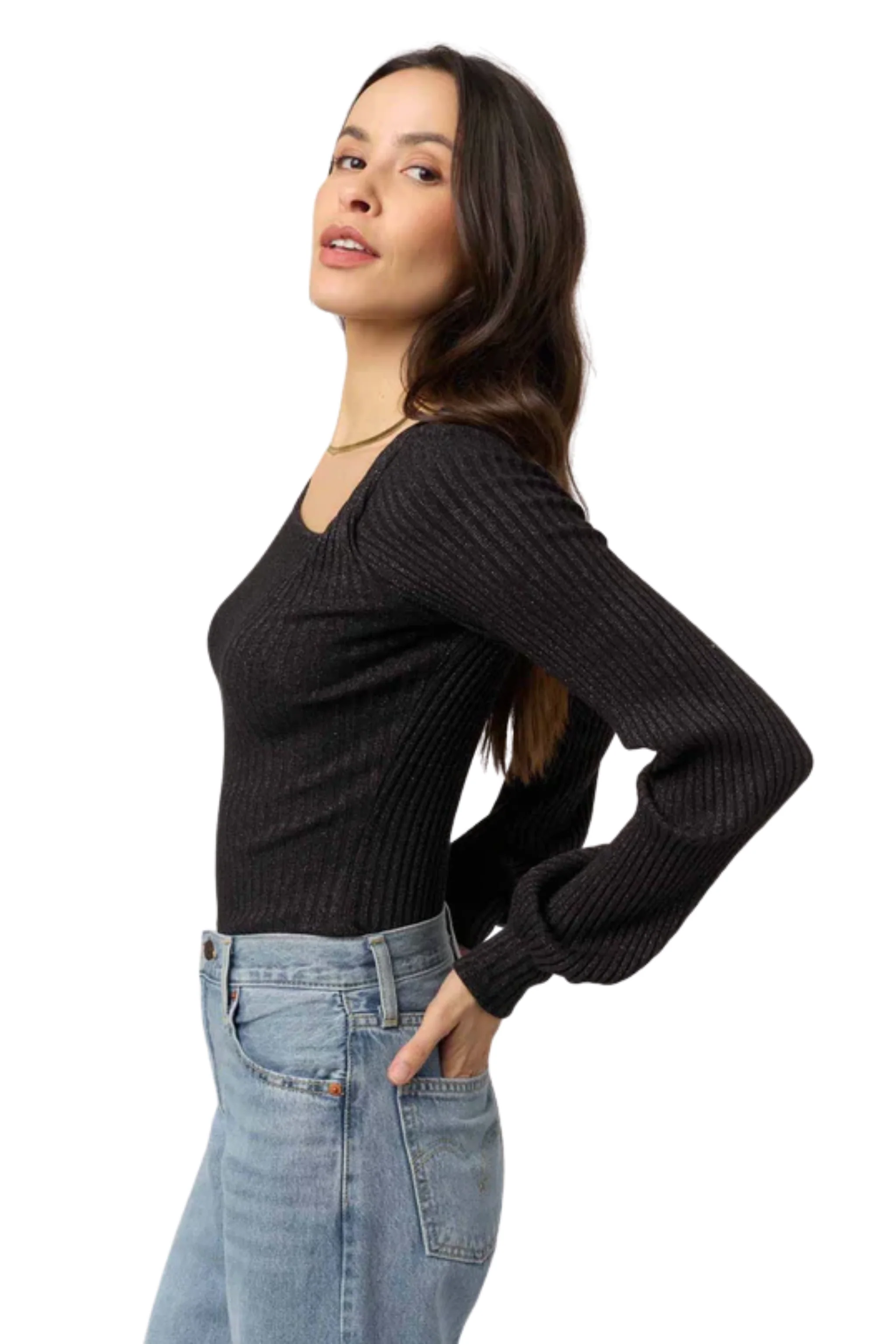 Mood For Love Twist Front Lurex Rib Longsleeve - Image 2
