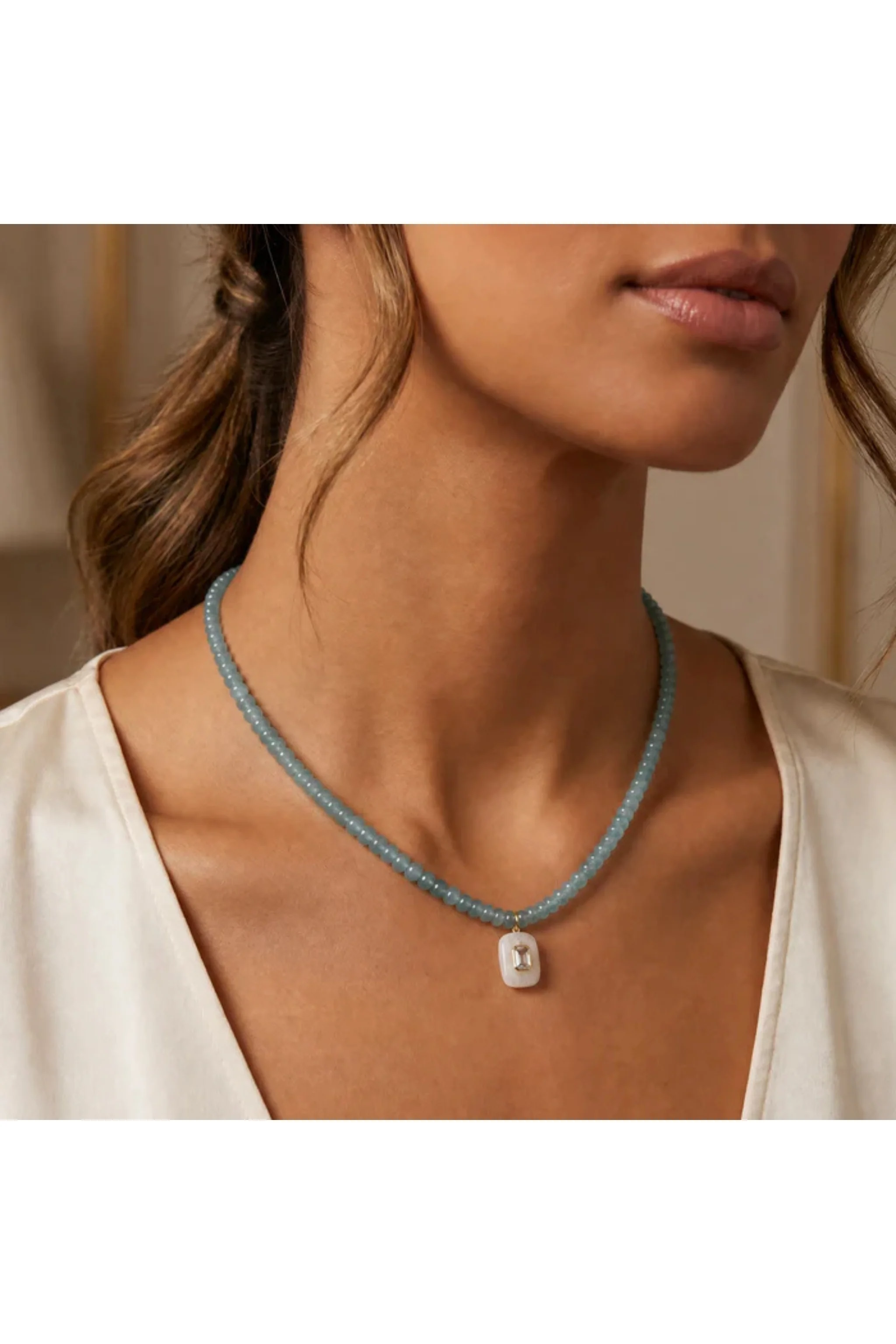 Moonstone and Aquamarine Beaded Stone Necklace - Image 2